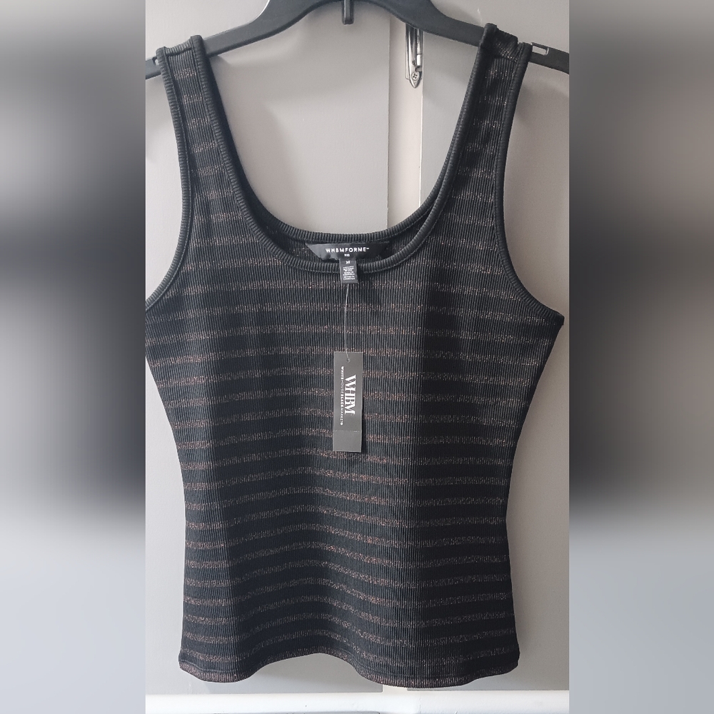 White House Black Market Black and Brown Striped Women's Top